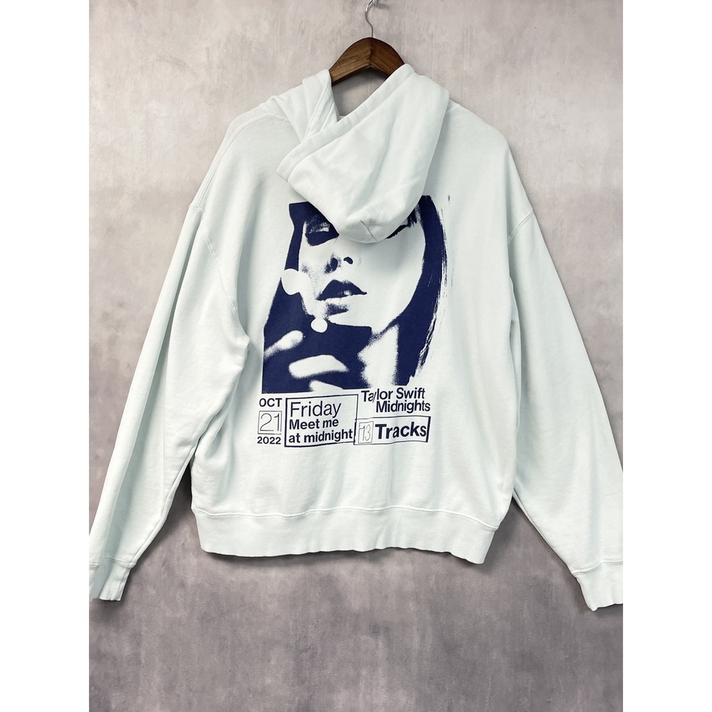 Taylor Swift Womens Midnights Hoodie L Sweatshirt 2022 Album Swiftie Light Blue